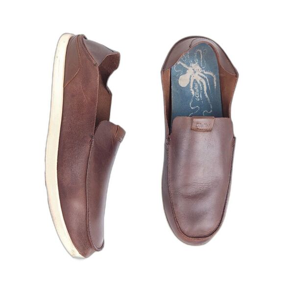 OLUKAI Nalukai Slip On Loafer Coffee Brown Leather Beachy Resort Old Money 13 - Picture 1 of 11